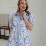 Watercolor Florals Dress - Blue