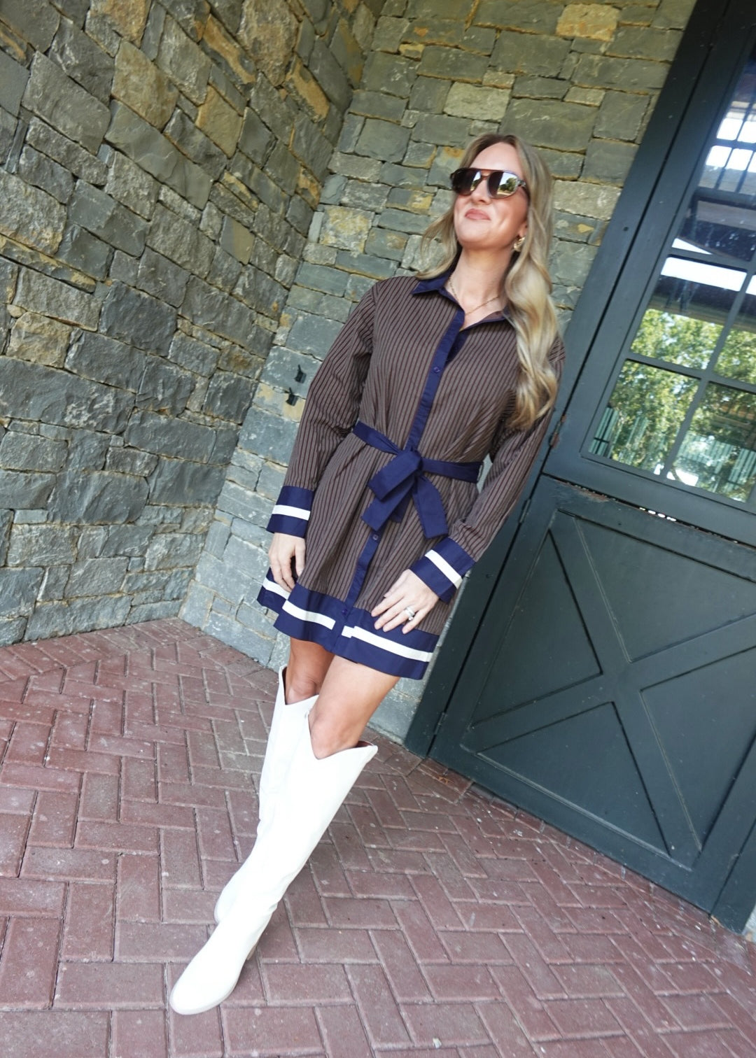 Pimble Pinstripe Dress - Brown