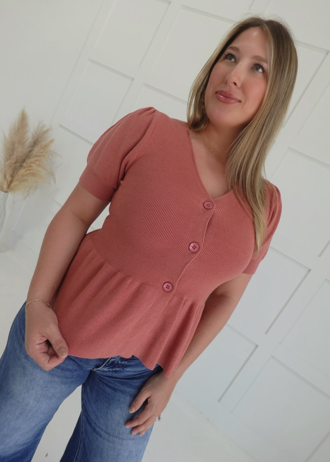 Carolinas Peplum Top - Rose