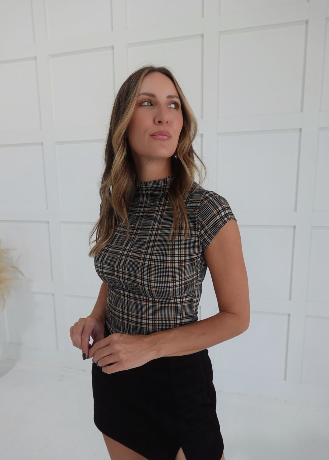 Plaid Layering Top - Grey