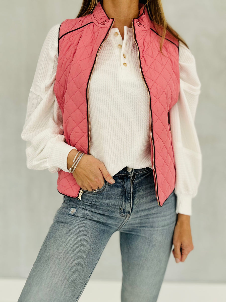 One Way Out Quilted Vest - Pink