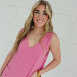 Deep Downer Jumpsuit - Fuchsia