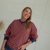 Joneses Striped Pullover - Coral/Navy