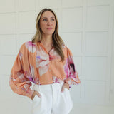Riviera Palm Blouse - Coral
