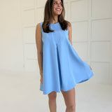Ellis Pleated Mini Dress - Sky