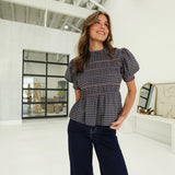 Joan Smocked Top - Navy