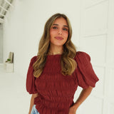 Bellavue Smocked Top - Brick