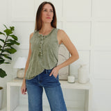 Hip Henley Knit Top - Olive