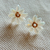 Beaded Flower Studs - White Gold