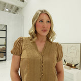 Tuck Puff Sleeve Top - Brown
