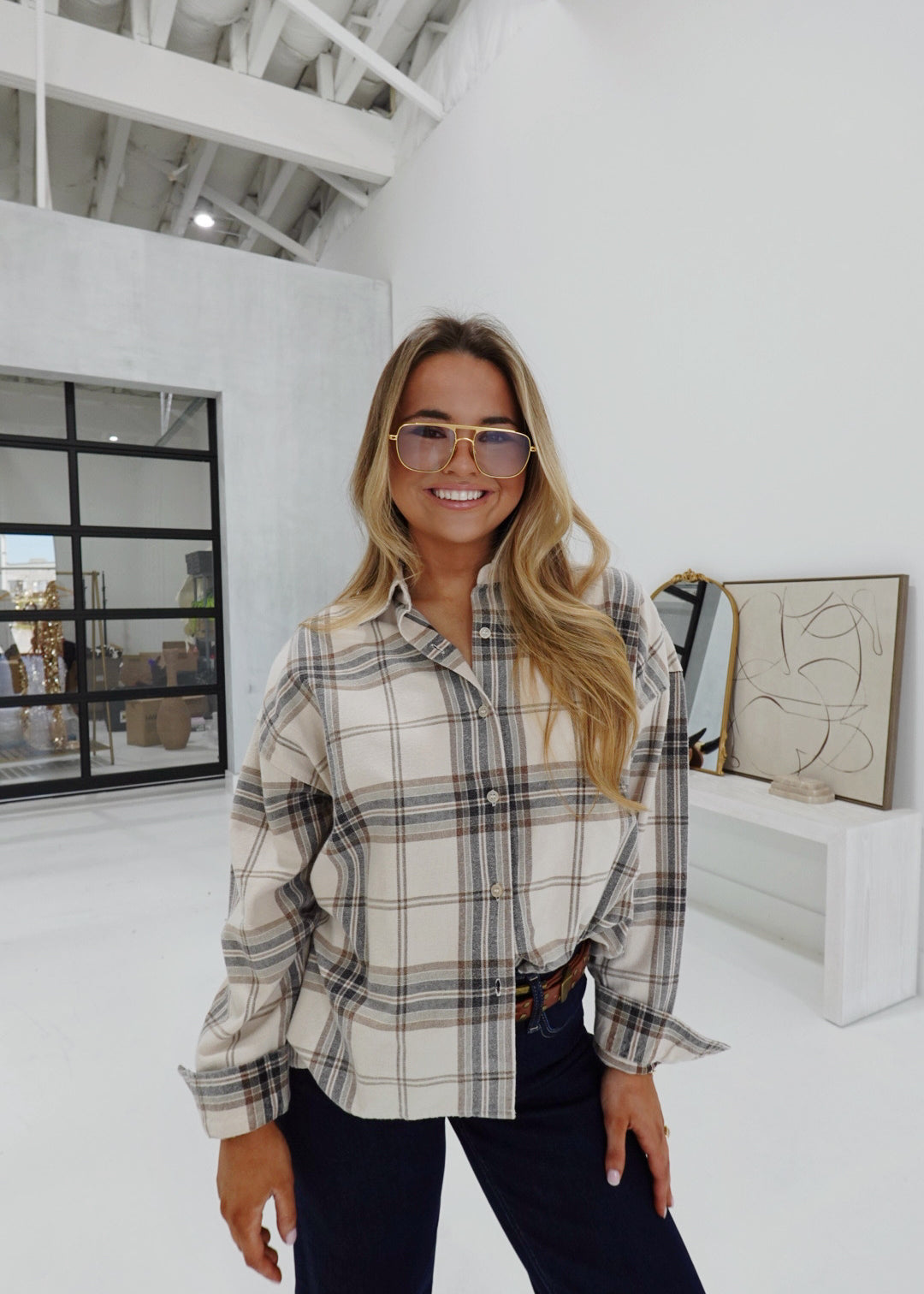 Bonfires Plaid Top - Brown Multi
