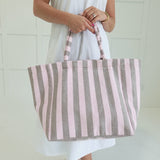 Striped Terry Tote Bag - Grey/Pink