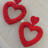 Seed Bead Heart Trace Earrings