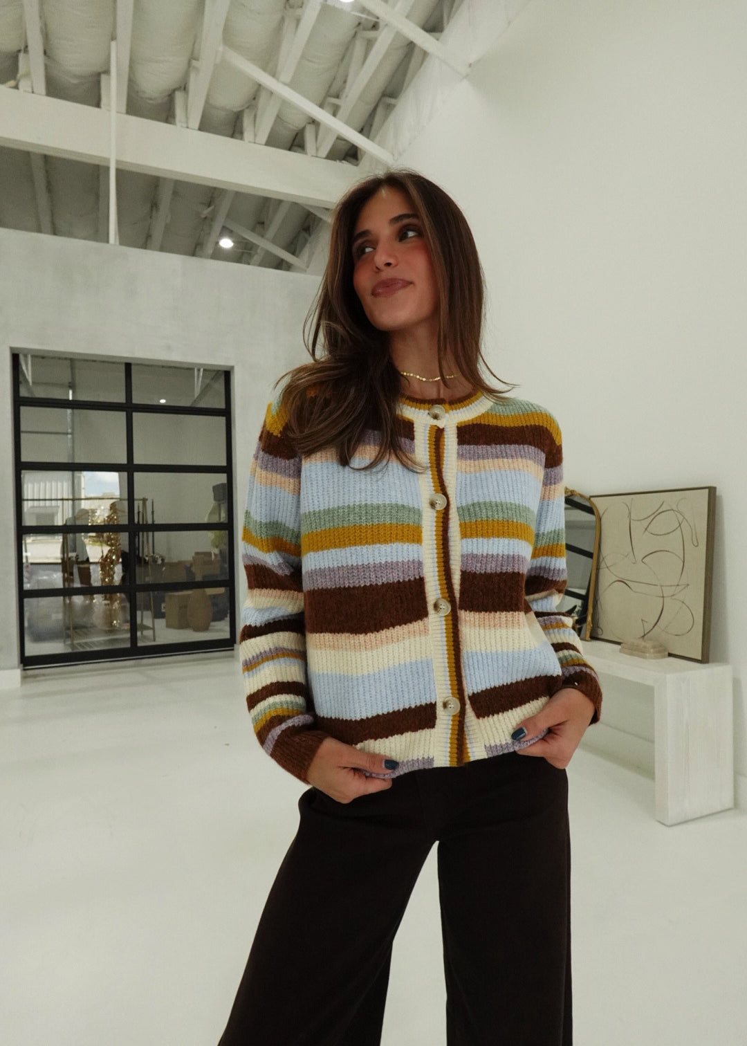 Frenzy Striped Cardigan - Mocha Multi