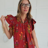 Janelle Flutter Top - Brick