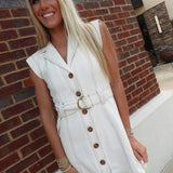Beatrice Belted Mini Dress - Ecru