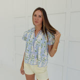 Fern Flutter Sleeve Top - Blue Floral