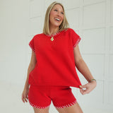 Whipstitch Sweater Set - Red