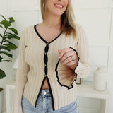 Higher Class Sweater Top - Taupe/Black