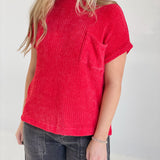 Chenille Short Sleeve Sweater - Ruby