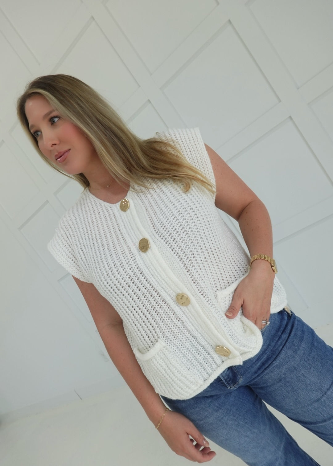 Ambiance Sweater Vest Top - Ivory