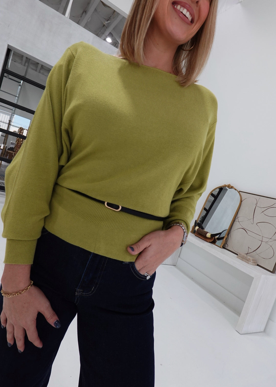 Kenna Belted Sweater - Chartreuse