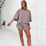 Drew Striped Set - Mauve/Grey