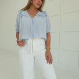 Ella Lace Trim Top - Lt Blue