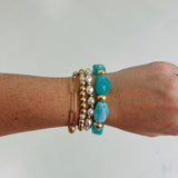 Pearl + Stone Stretch Bracelet - Mint