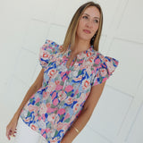 Abundantly Floral Top - Pink/Royal