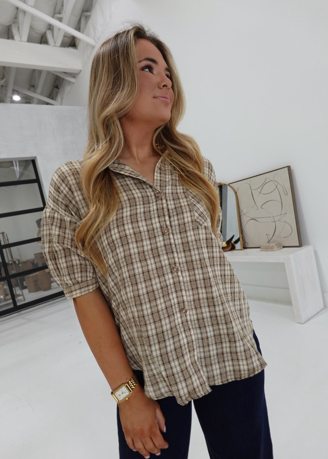 Hometowns Plaid Top - Brown