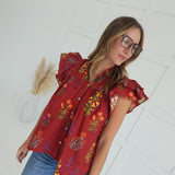 Janelle Flutter Top - Brick