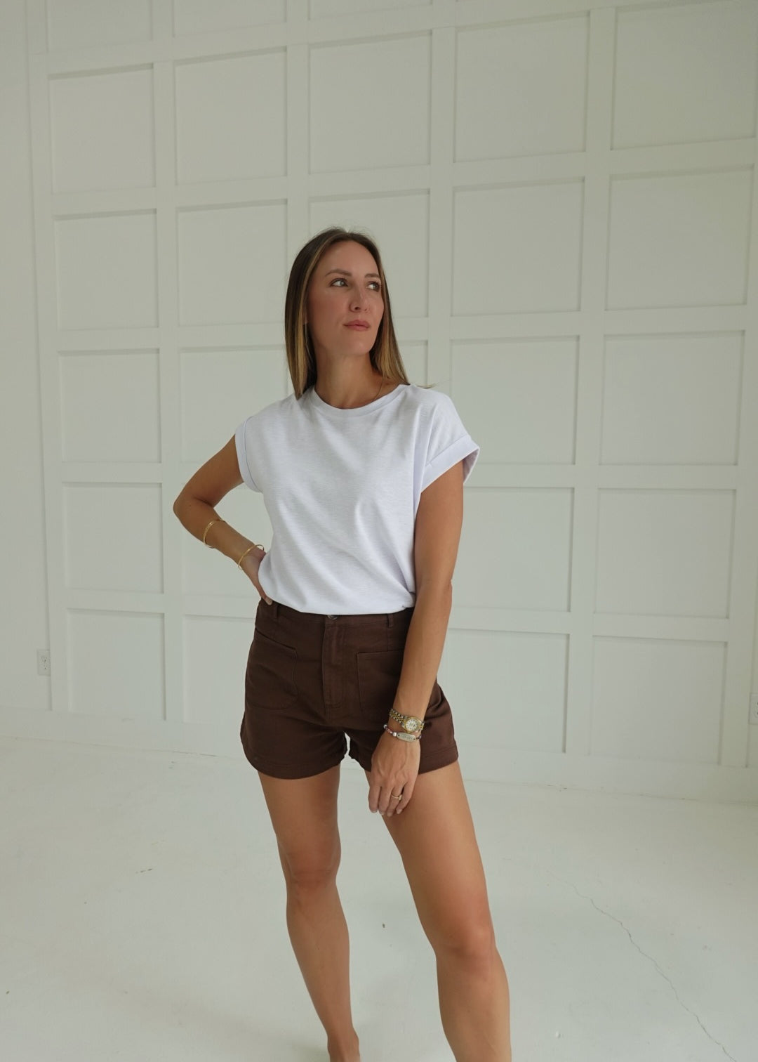 Natalie High Waisted Shorts - Brown