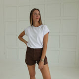 Natalie High Waisted Shorts - Brown