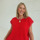 Whipstitch Sweater Set - Red