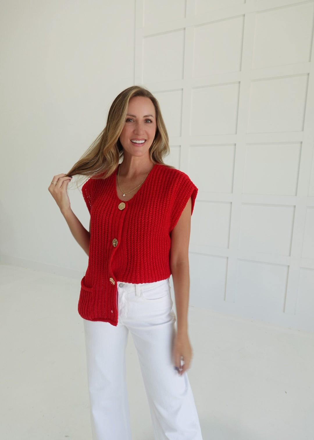 Ambiance Sweater Vest Top - Ruby