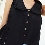 Whimsy Ruffle Trim Top - Black
