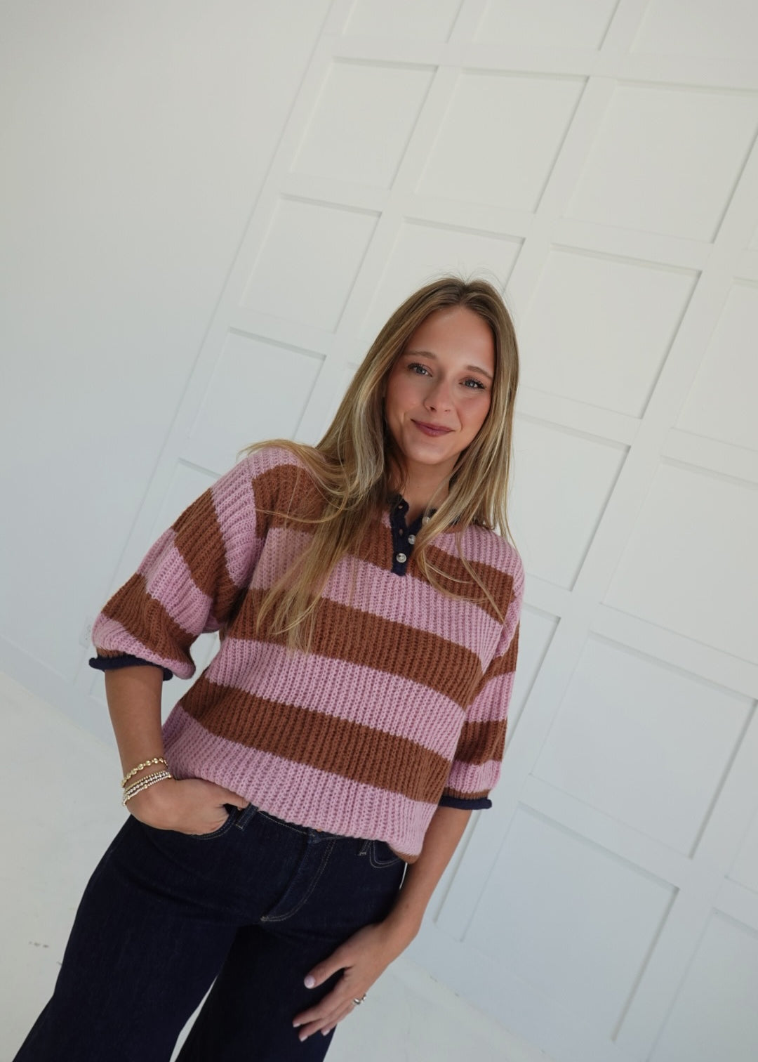 Come One, Come All Sweater - Camel/Pink