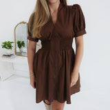 Inquiring Smock Waist Dress - Brown
