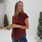 Chasity Split Neck Top - Deep Rust