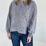 Lightly Taken Pullover Top - Charcoal