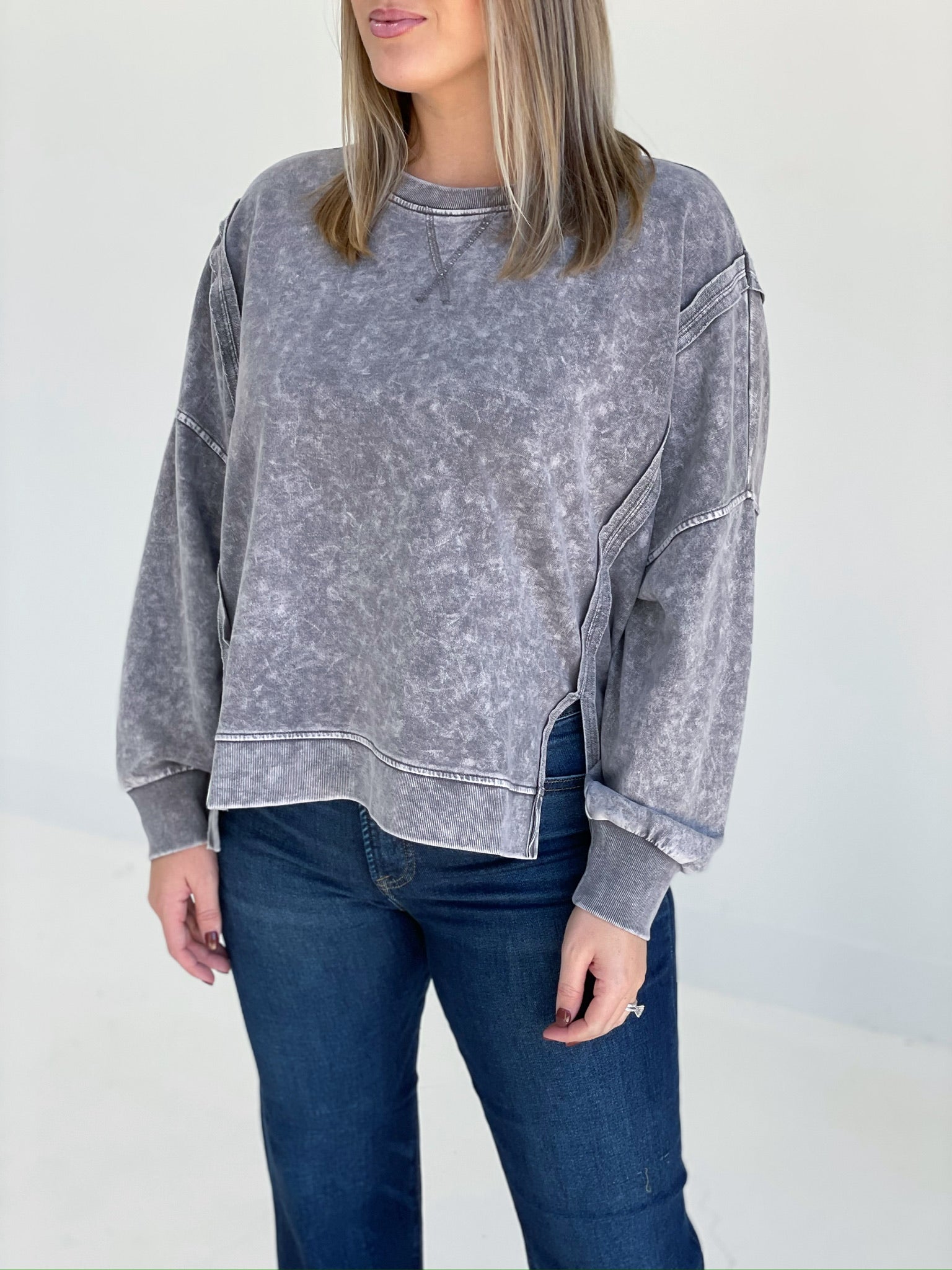 Lightly Taken Pullover Top - Charcoal