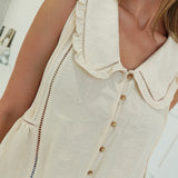 Whimsy Ruffle Trim Top - Khaki