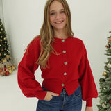 Alford Puff Sleeve Cardigan - Red