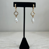 Cross + Pearl Linear Drop Earrings