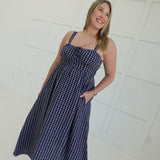 Falling For Plaid Midi Dress - Navy