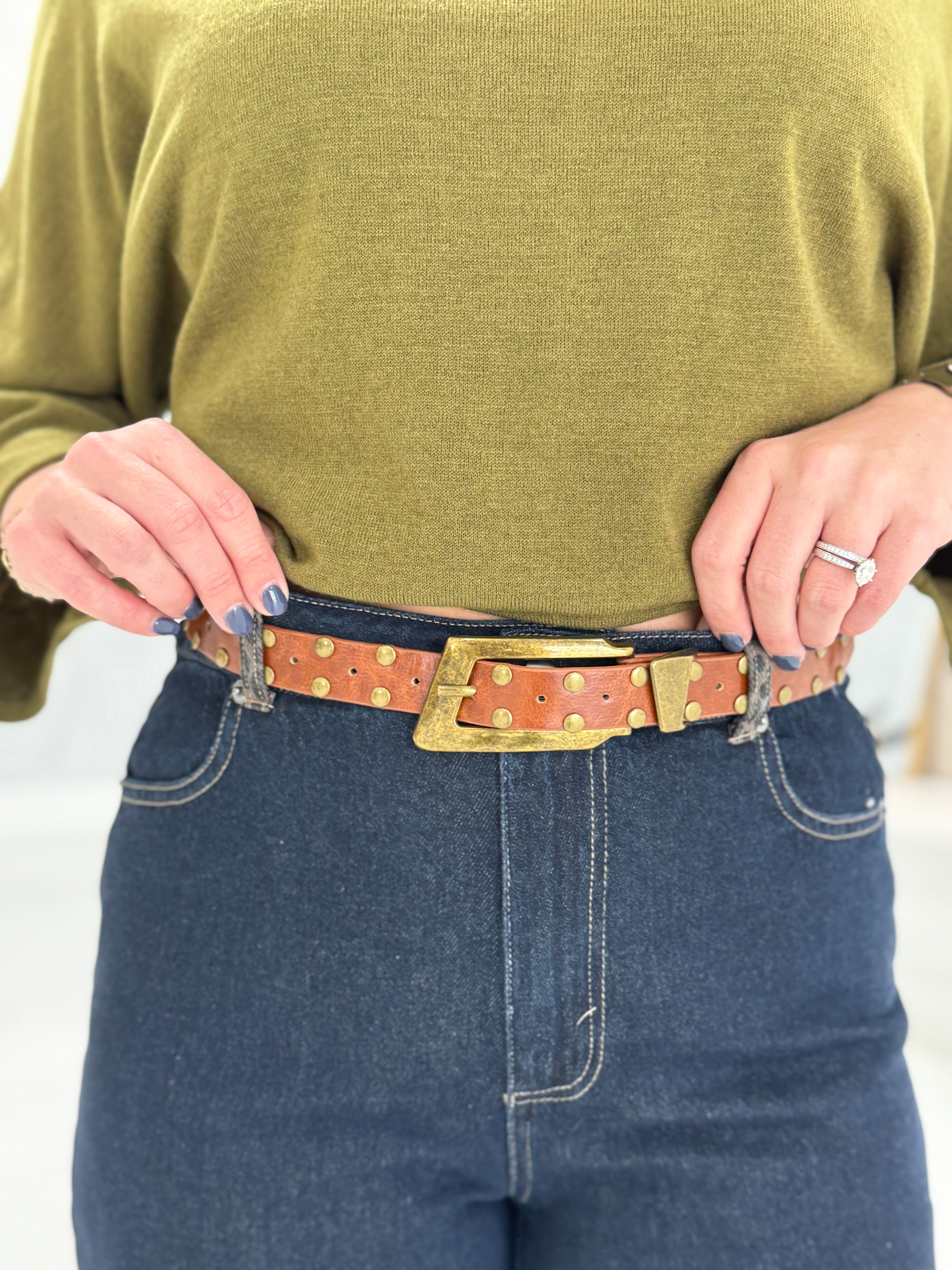 Edgy Studded Belt - Brown