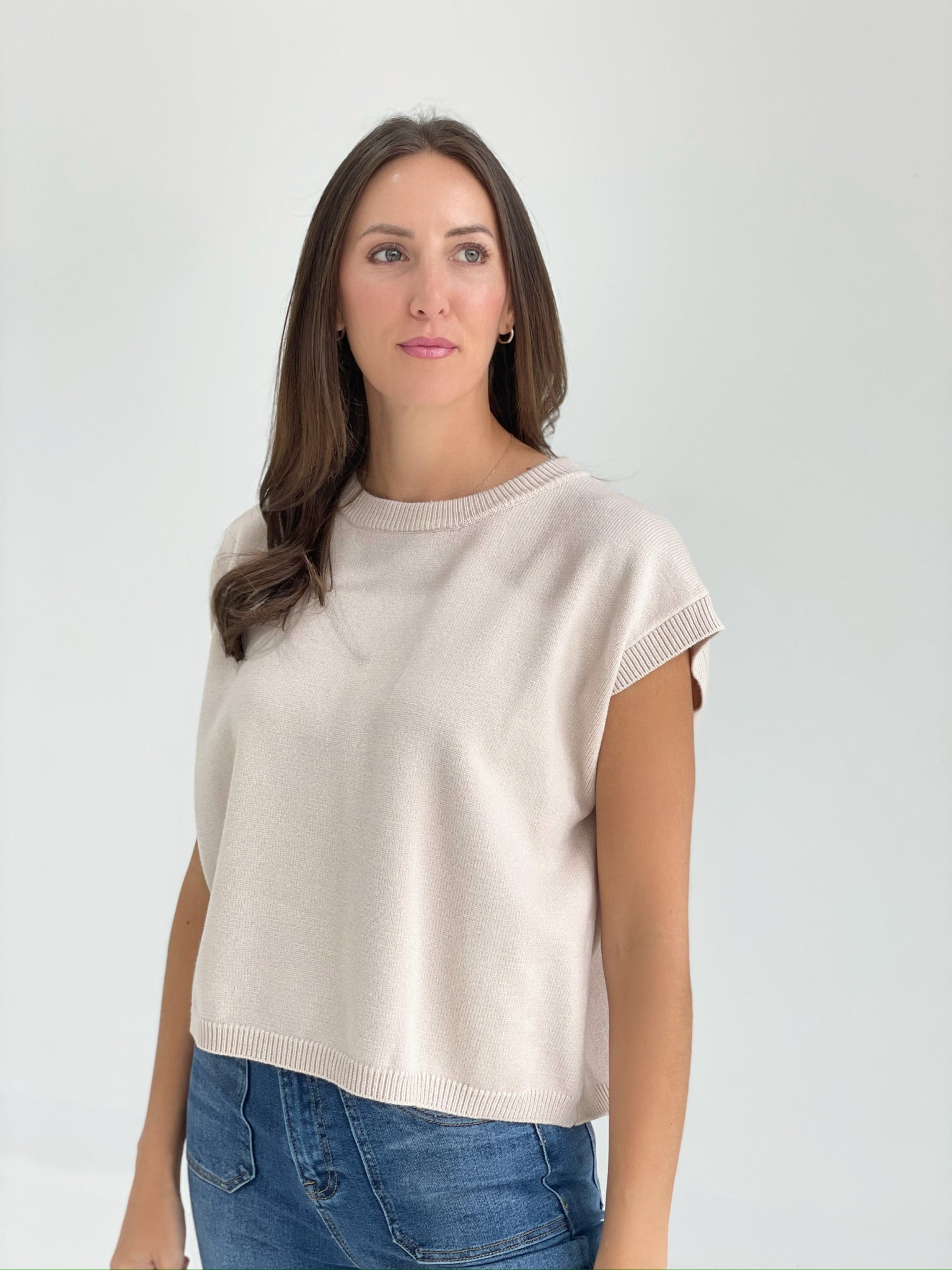 Quincy Sweater Top - Sand Beige