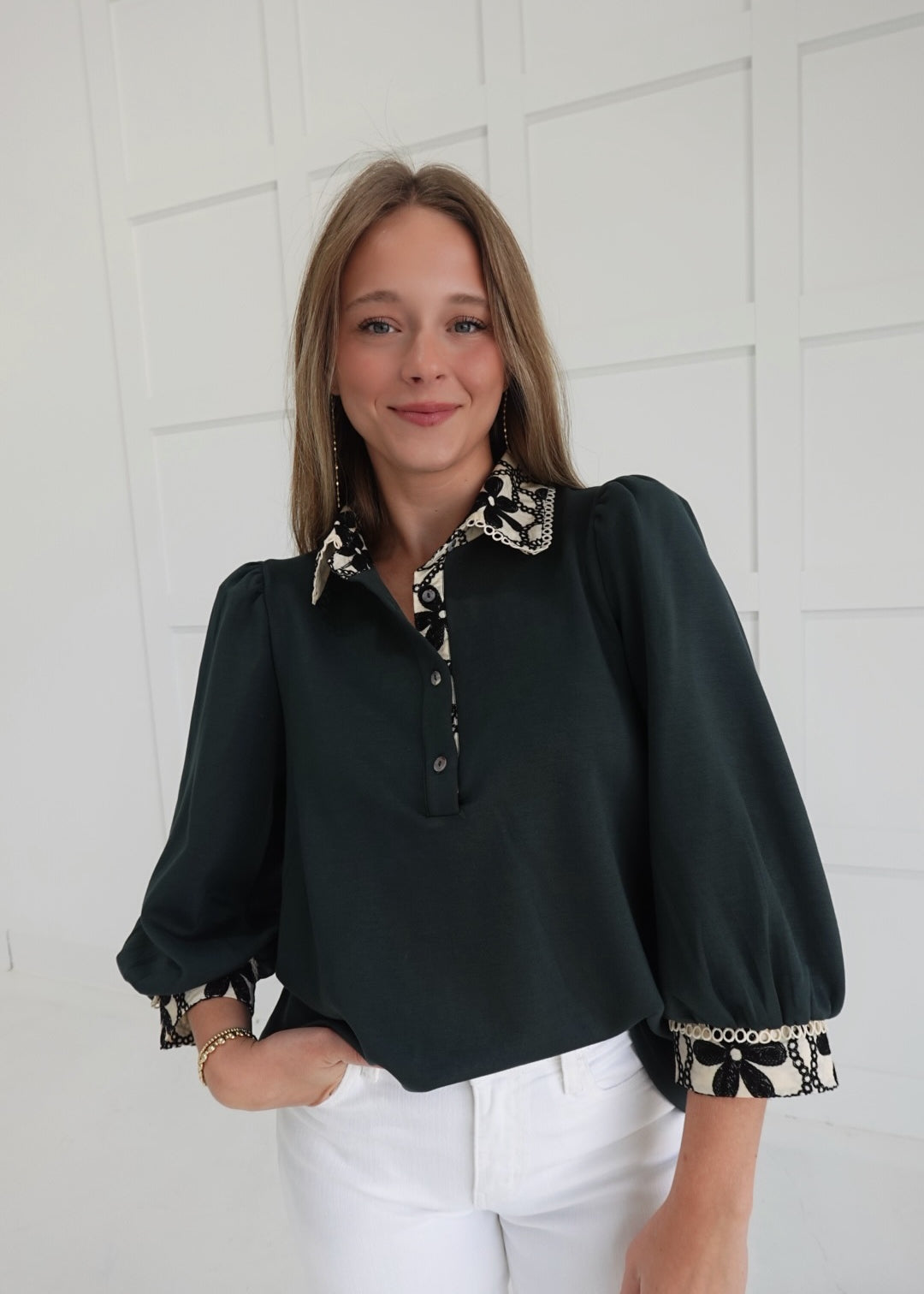 Timely Fashion Top - Dk Green