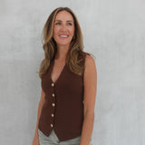 On My Books Vest Top - Mocha